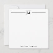 Moderne minimalistische basis zwarte monogram lijn notitiekaartje (Voorkant)