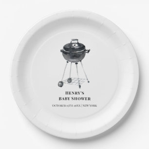 Moderne minimalistische BBQ Grill Baby shower Papieren Bordje