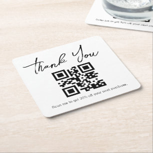 moderne minimalistische bedankt zakelijke qr-code vierkante kartonnen onderzetter