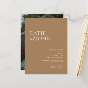Moderne Minimalistische Beige Tane Boho Trouwfoto Aankondigingskaart