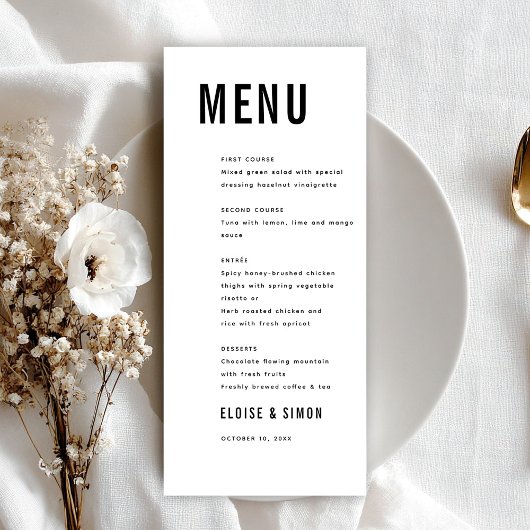 Moderne minimalistische Big Bold Monogram Chic Wed Menu