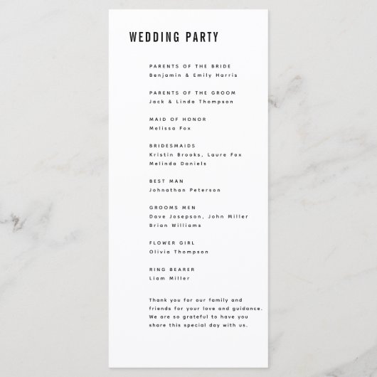 Moderne minimalistische Big Bold Monogram Chic Wed Programma (Achterkant)