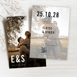 Moderne minimalistische Big Bold Monogram Foto QR- Save The Date