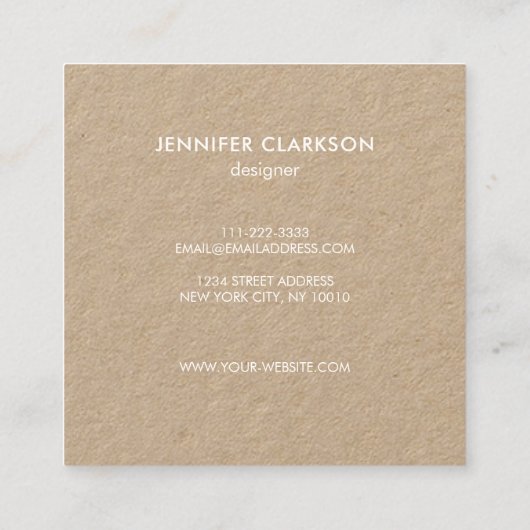 Moderne, minimalistische blanke kraft professional vierkante visitekaartje (Achterkant)