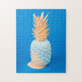 Moderne minimalistische blauwe en roze ananas kuns legpuzzel (Verticaal)