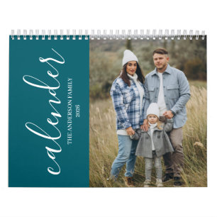 Moderne minimalistische blauwe foto familie elegan kalender