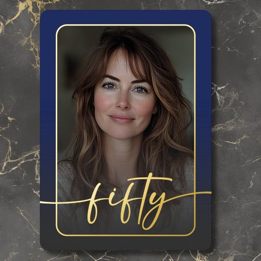 Moderne Minimalistische Blauwe Foto Vijftigste Ver Folie Uitnodiging