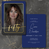 Moderne Minimalistische Blauwe Foto Vijftigste Ver Folie Uitnodiging