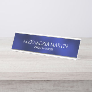 Moderne minimalistische blauwe naam- en functiebor bureau naambordje