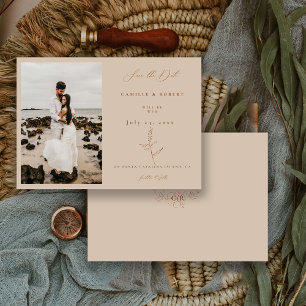 Moderne Minimalistische Bloem Calligrafie Foto Save The Date