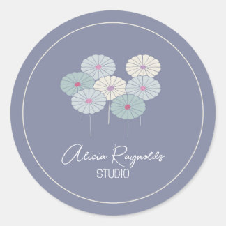 Moderne minimalistische bloemenblauw Japans Ronde Sticker