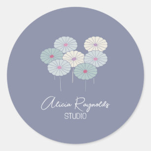 Moderne minimalistische bloemenblauw Japans Ronde Sticker