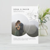 Moderne minimalistische bloemenbruiloft foto kaart (Staand voorkant)