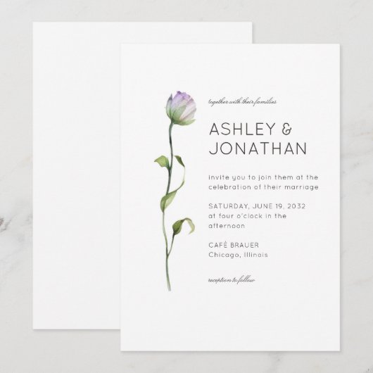 Moderne minimalistische bloemendetail bruiloft kaart (Voorkant / Achterkant)