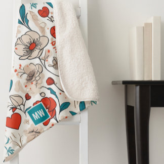 Moderne minimalistische bloemenmotief beige achter sherpa deken
