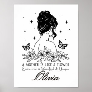 Moderne Minimalistische Bloemige Moederdag Aangepa Poster