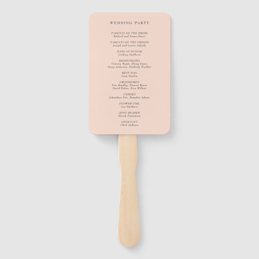 Moderne minimalistische blush Roos Wedding Program Handwaaier (Achterkant)