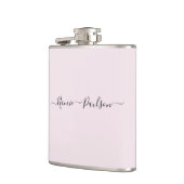 Moderne minimalistische Blush Roze Script Aangepas Heupfles (Links)