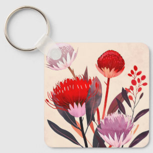 Moderne Minimalistische Boho Bloem Botanisch Sleutelhanger