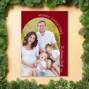 Moderne Minimalistische Boho Boog Familiefoto Feestdagenkaart