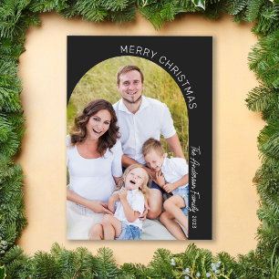 Moderne Minimalistische Boho Boog Familiefoto Feestdagenkaart