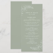 Moderne Minimalistische Boho Salie Groene Trouw Menu (Voorkant / Achterkant)