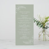 Moderne Minimalistische Boho Saliegroene Trouw Menu (Staand voorkant)