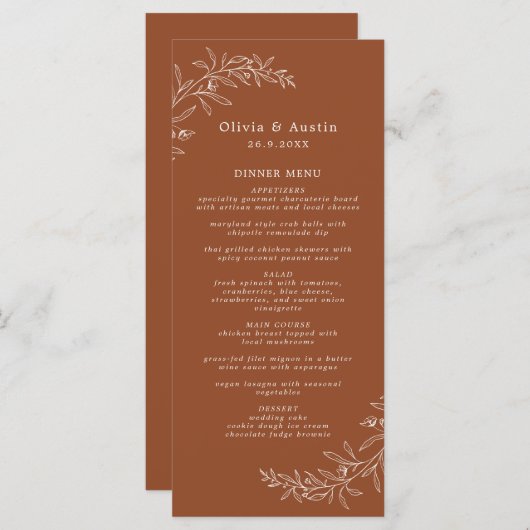 Moderne minimalistische Boho terracotta bruiloft d Menu (Voorkant / Achterkant)
