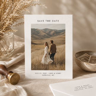 Moderne Minimalistische Boho Trouwfoto Save the Da Date