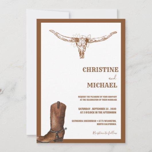 Moderne minimalistische Boho Westerne Cowboy bruil Kaart (Voorkant)