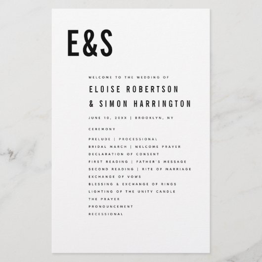 Moderne minimalistische Bold Monogram Trouwprogram (Voorkant)