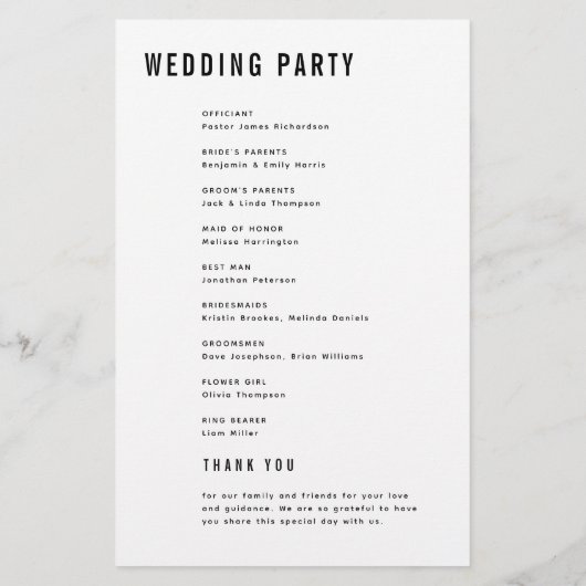 Moderne minimalistische Bold Monogram Trouwprogram (Achterkant)