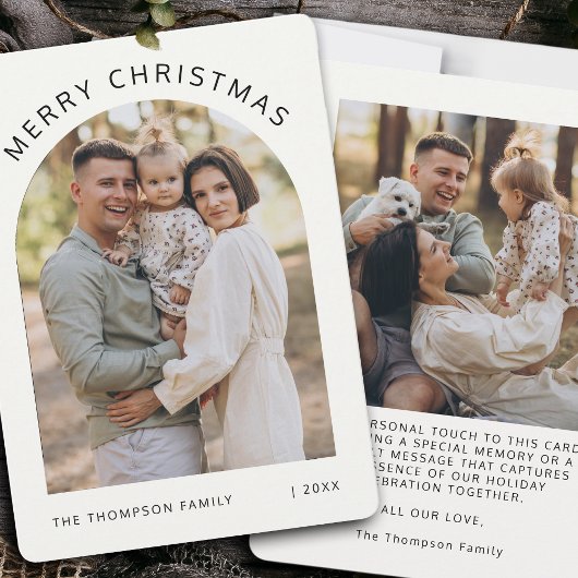 Moderne minimalistische boog twee foto Vrolijk Ker Feestdagenkaart