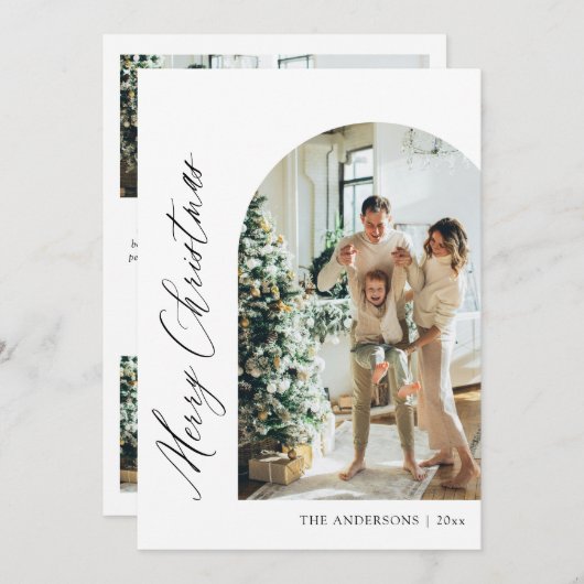 Moderne minimalistische boogfoto vrolijk kerstfees feestdagenkaart (Voorkant / Achterkant)