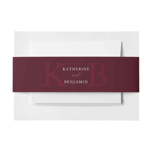 Moderne Minimalistische Bordeaux Monogram Huwelijk Uitnodigingen Wikkel (Voorkant Voorbeeld)