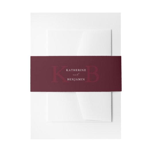 Moderne Minimalistische Bordeaux Monogram Huwelijk Uitnodigingen Wikkel (Voorkant Voorbeeld)