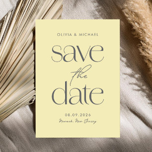 Moderne minimalistische boter gele chique bruiloft save the date