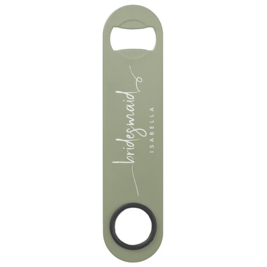 Moderne minimalistische bridesmaid Script Sage Gre Speed Flessenopener (Achterkant)