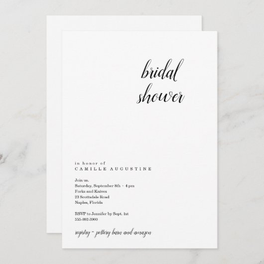 Moderne & minimalistische bruidsdouche uitnodiging (Voorkant / Achterkant)