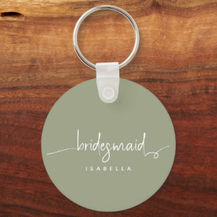 Moderne Minimalistische Bruidsmeisje Script Salie Sleutelhanger
