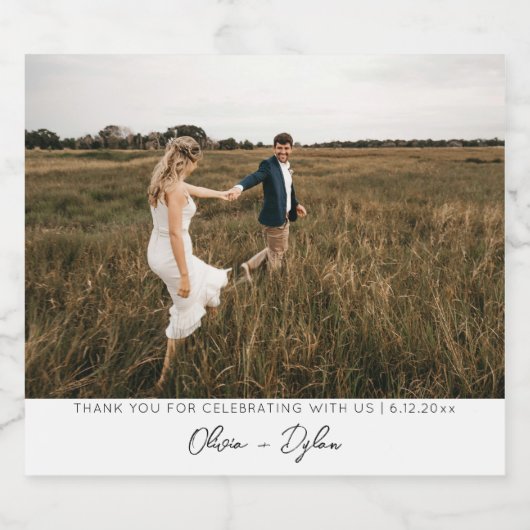 Moderne minimalistische bruiloft aangepaste foto sparkling wijnetiket (Enkel label)