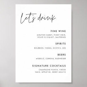 Moderne minimalistische bruiloft Bar menu Poster