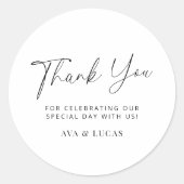 Moderne minimalistische bruiloft bedankt ronde sticker (Voorkant)