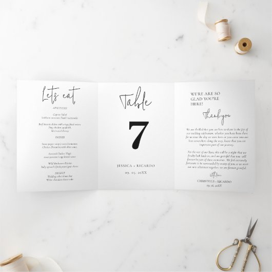 Moderne minimalistische bruiloft Bedankt tafel Num Drieluik Wenskaart (Binnen)