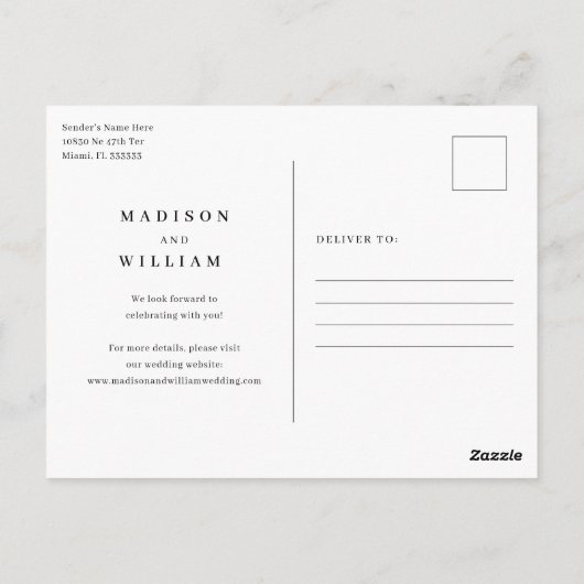 Moderne minimalistische bruiloft bespaart de datum briefkaart (Achterkant)