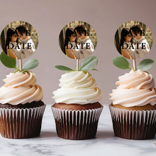 Moderne minimalistische bruiloft bespaart de datum ronde sticker