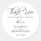 Moderne minimalistische bruiloft dank u  script ronde sticker (Voorkant)