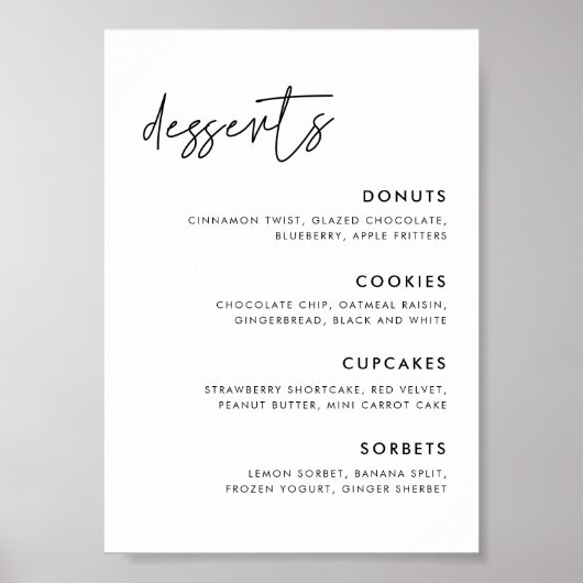 Moderne minimalistische bruiloft Dessert Bar teken Poster (Voorkant)
