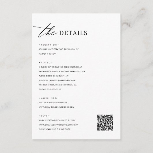 Moderne minimalistische bruiloft - details informatiekaartje (Voorkant)