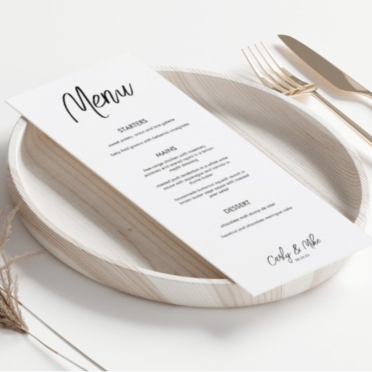 Moderne minimalistische bruiloft diner menu Kaarte